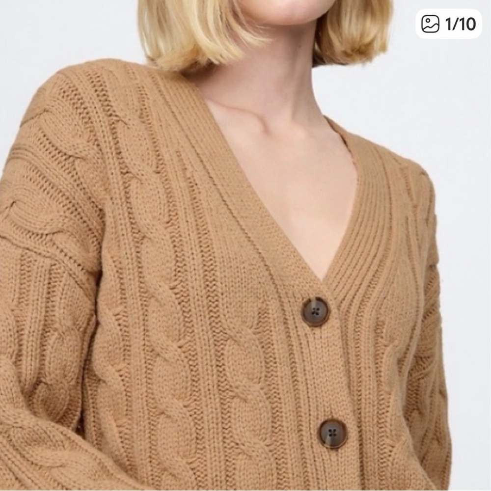 GAP WOMENS CARDIGAN SWEATER BROWN CABLE KNIT CHUNKY BOXY XL